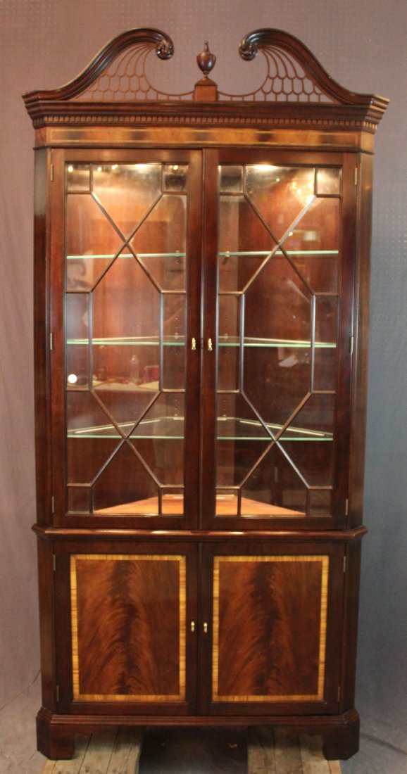 Stickley corner cabinet w/ fretwork open arch pediment (1 of 6)