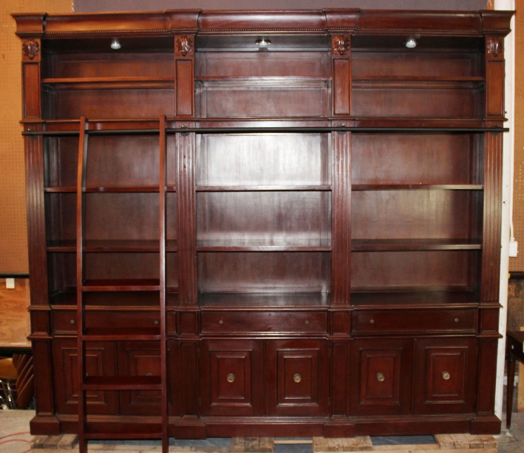 Tuscan library cabinet in mahogany with ladder (1 of 8)