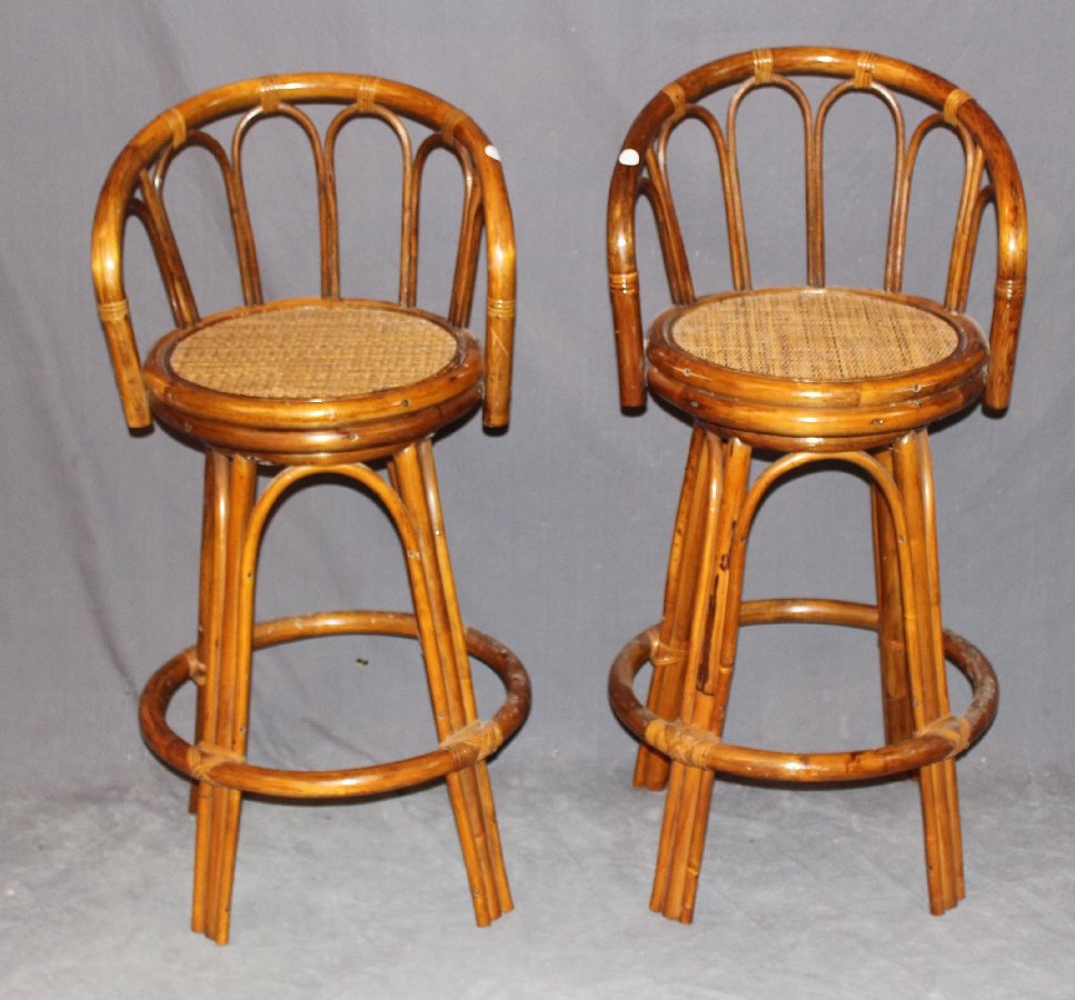 Pair of vintage curved back bamboo bar stools