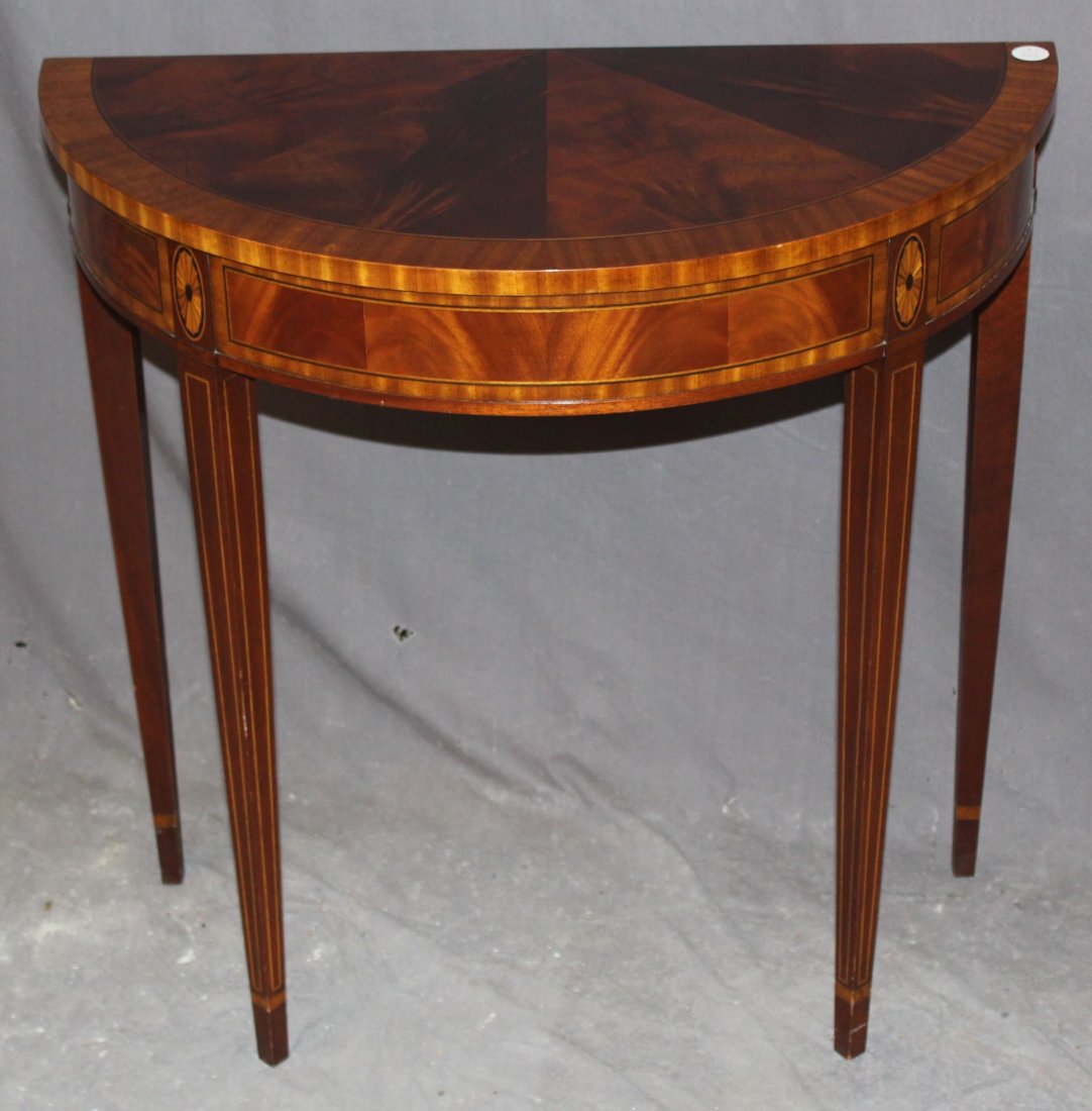 Councill banded mahogany demi lune side table (1 of 4)