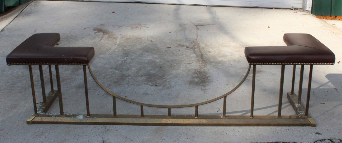 English brass fireplace fender with leather seat (1 of 5)