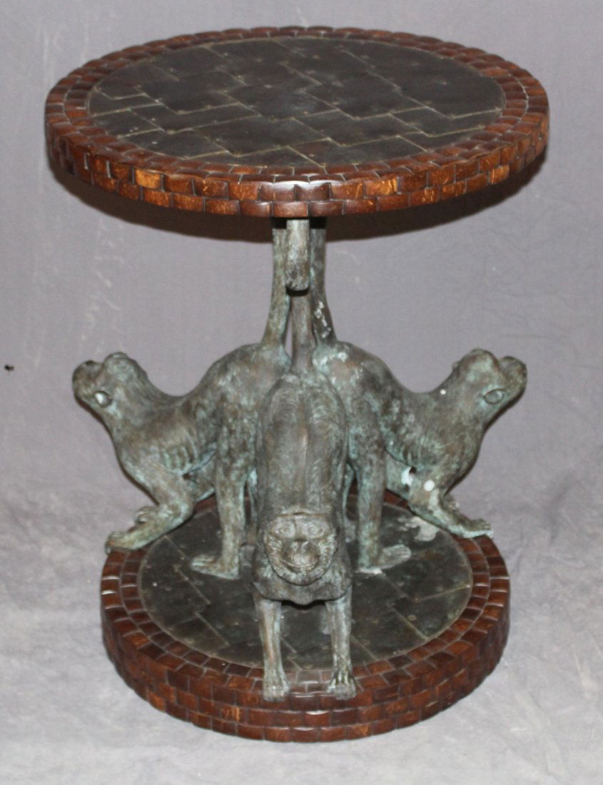 Maitland Smith bronze triple monkey base side table (1 of 4)