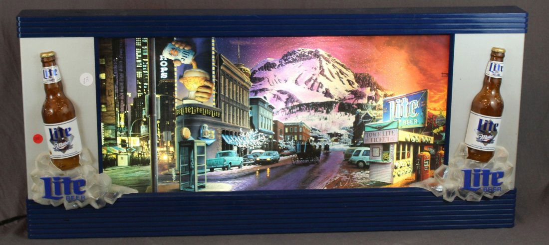 Miller Lite lighted motion coast to coast pub sign: Miller Lite lighted motion coast to coast pub sign. 17.5"h x 39.5"l