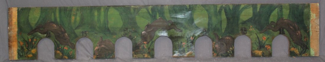 Antique French painted pine panel with rabbits (1 of 4)