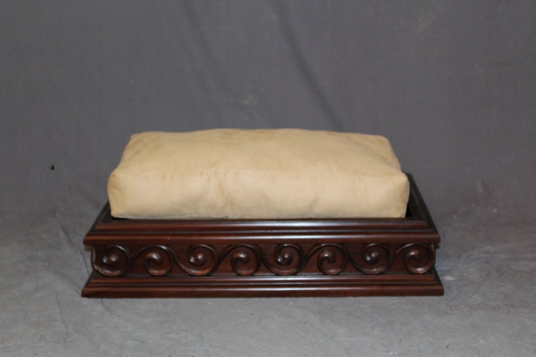 Mahogany dog bed with upholstered cushion (1 of 5)