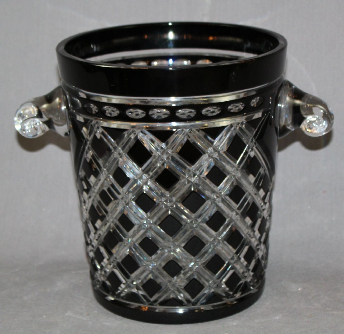 Cut crystal champagne bucket black to clear: Cut crystal champagne bucket black to clear. 9 1/8"h x 7 3/4"dia