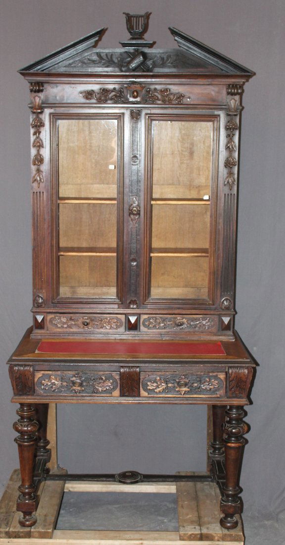 French carved walnut desk with bookcase (1 of 6)