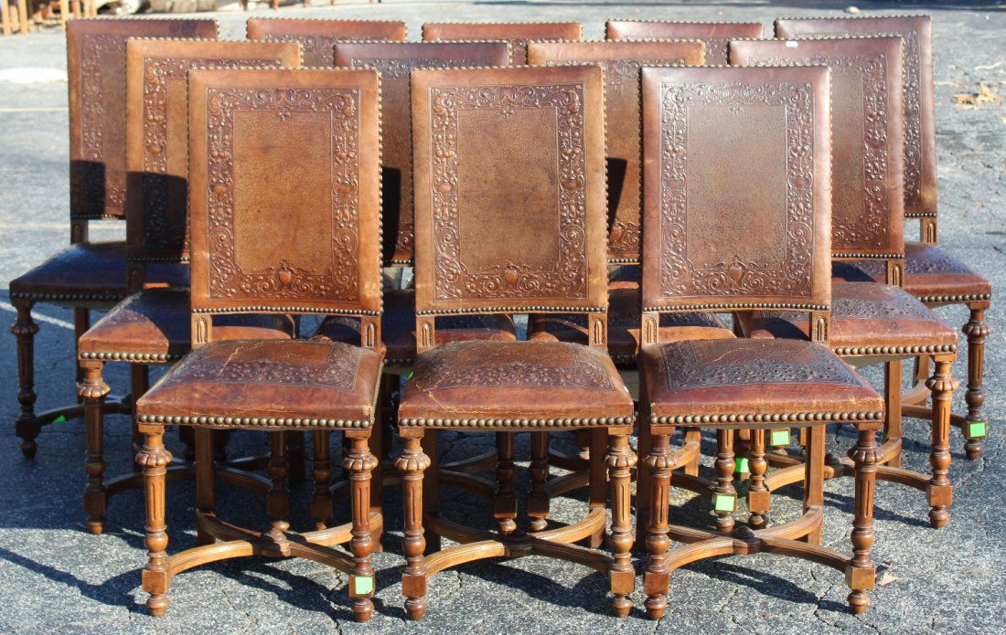 A set of 12 French Renaissance chairs in leather (1 of 5)