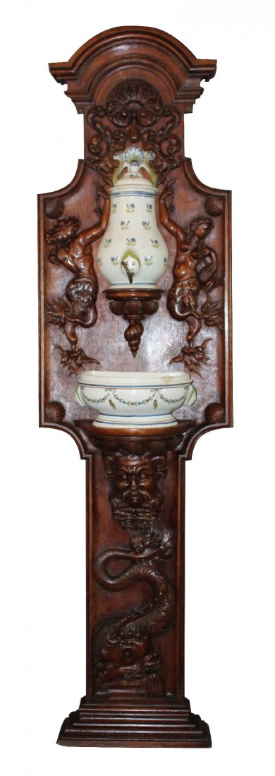 French porcelain lavabo mounted on relief carved stand (1 of 6)