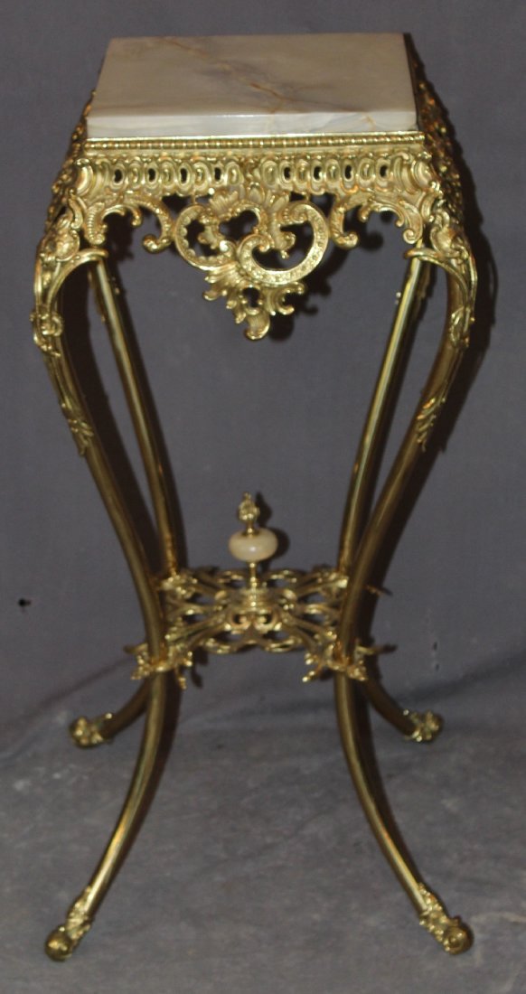 American Victorian brass plantstand with onyx top (1 of 3)