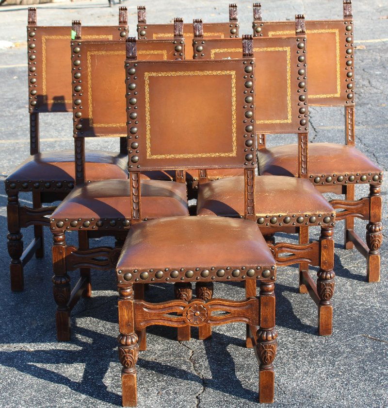 Lot of 6 French studded leather side chairs (1 of 4)