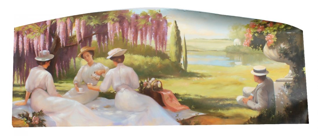 Unframed oil on canvas mural "Afternoon tea" (1 of 6)