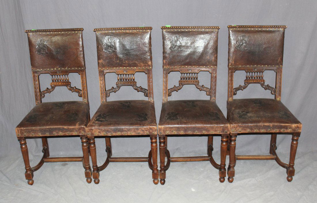 Set of 4 French chairs in walnut with leather (1 of 5)