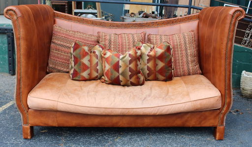 Old Hickory Tannery High Back Rolled Arm Leather Sofa