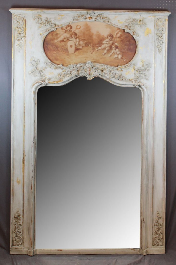 French Louis XV painted trumeau mirror with cherubs (1 of 6)