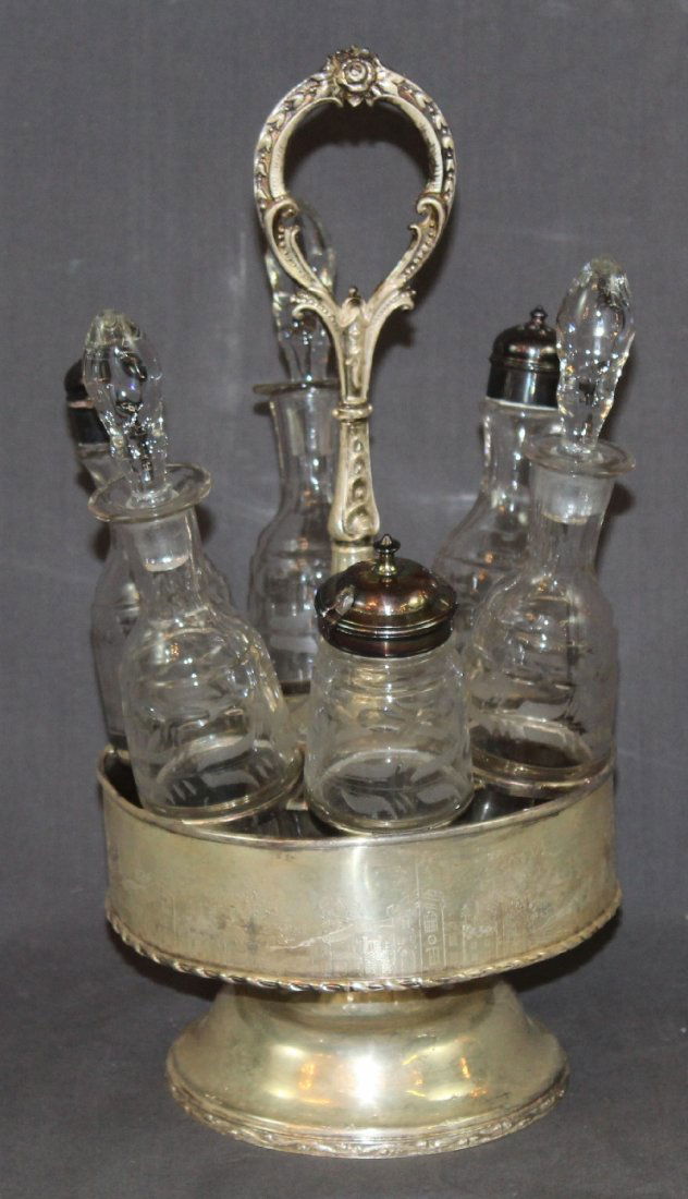 Cut glass cruet set in silverplate caddy (1 of 4)