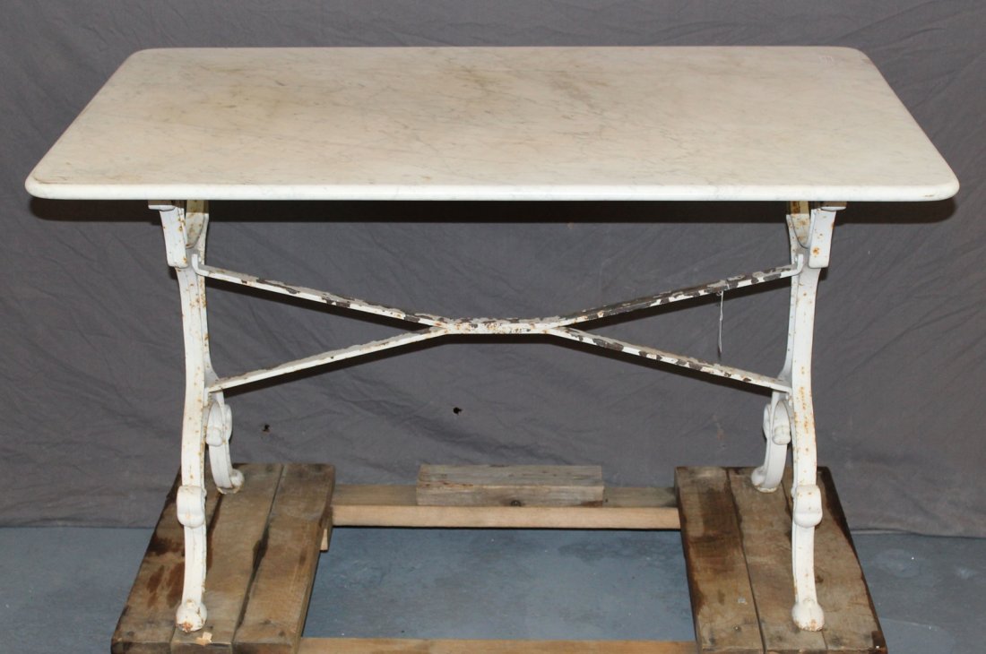 French iron base cafe table with marble top (1 of 3)
