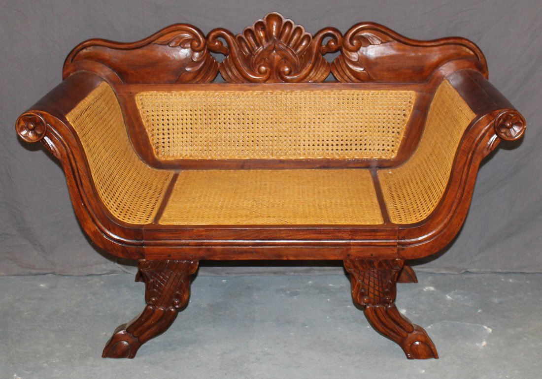 Mahogany Empire style rolled arm settee with cane (1 of 5)