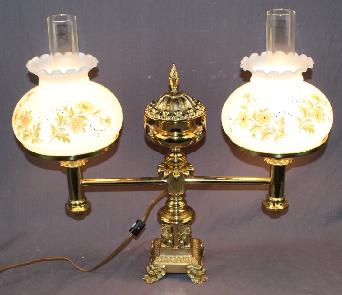 Victorian brass double arm student lamp (1 of 2)