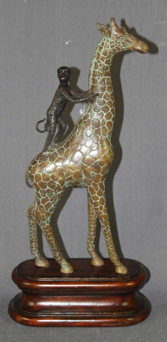 Maitland Smith bronze giraffe with monkey statue