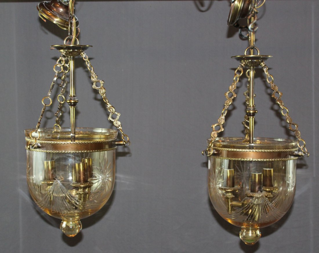 Lot of 2 bell jar etched glass lights (1 of 5)