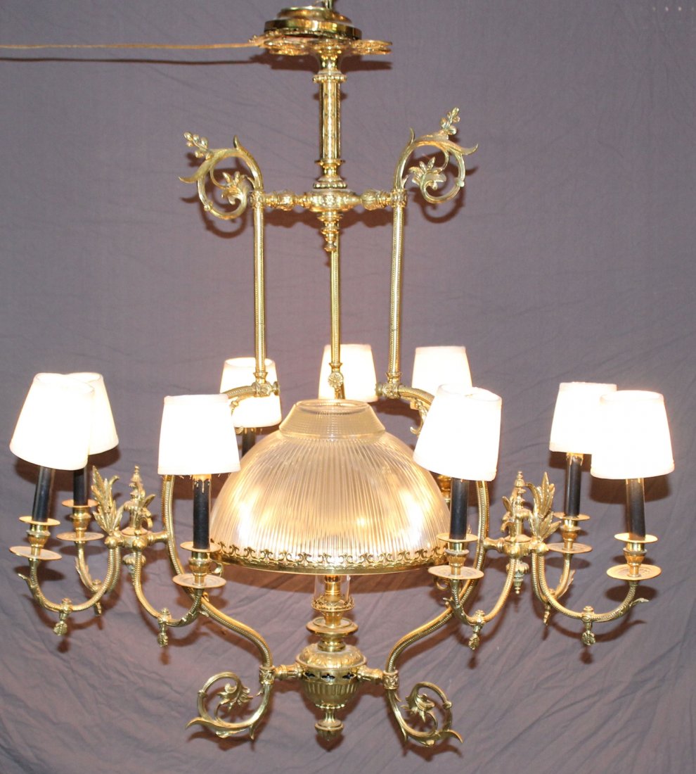 Antique American brass 9-light gasolier chandelier (1 of 6)