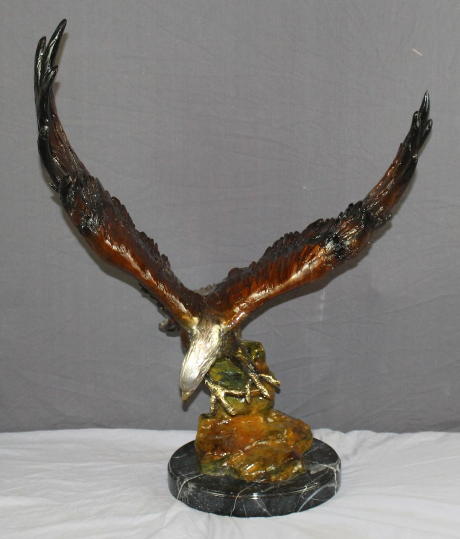 Bronze polychrome eagle on marble base (1 of 5)