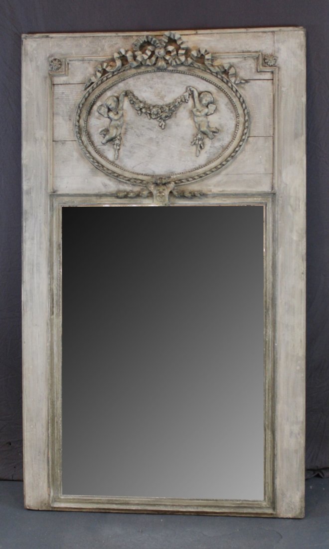 French painted trumeau mirror with cherubs (1 of 5)