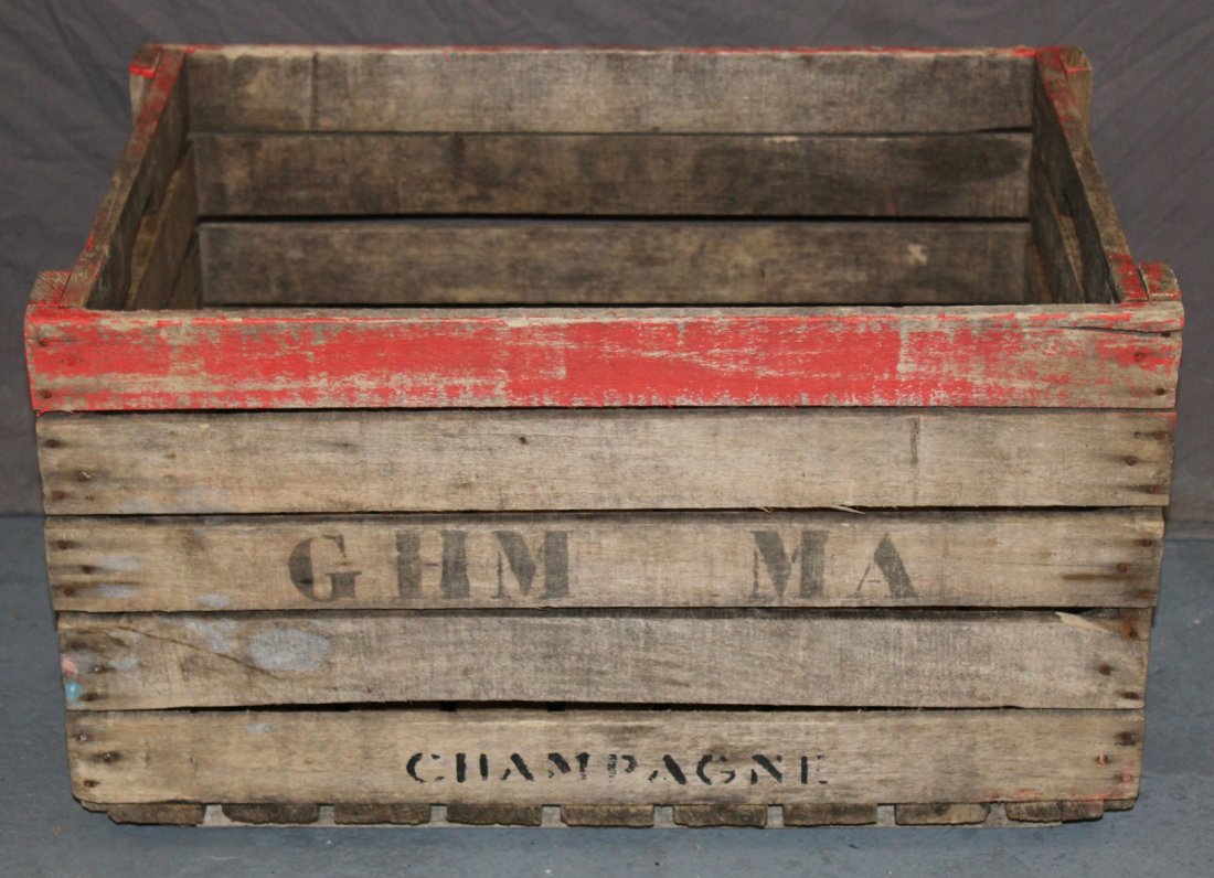French wooden wine box from vineyard: 15 1/2"h x 27"w x 19 1/2"d
