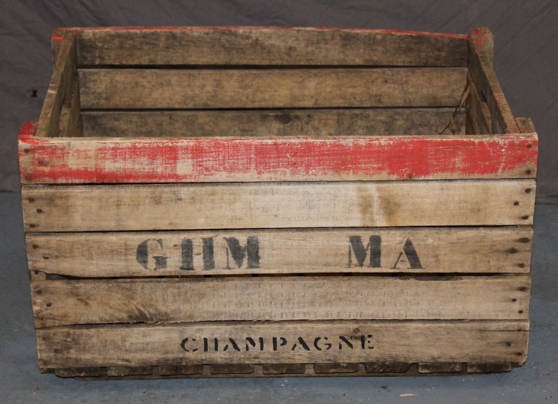 French wooden wine box from vineyard: 15 1/2"h x 27"w x 19 1/2"d
