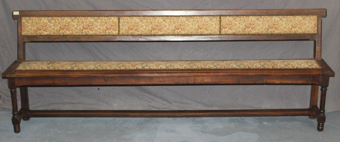 French oak long bench with upholstered seat & back (1 of 4)