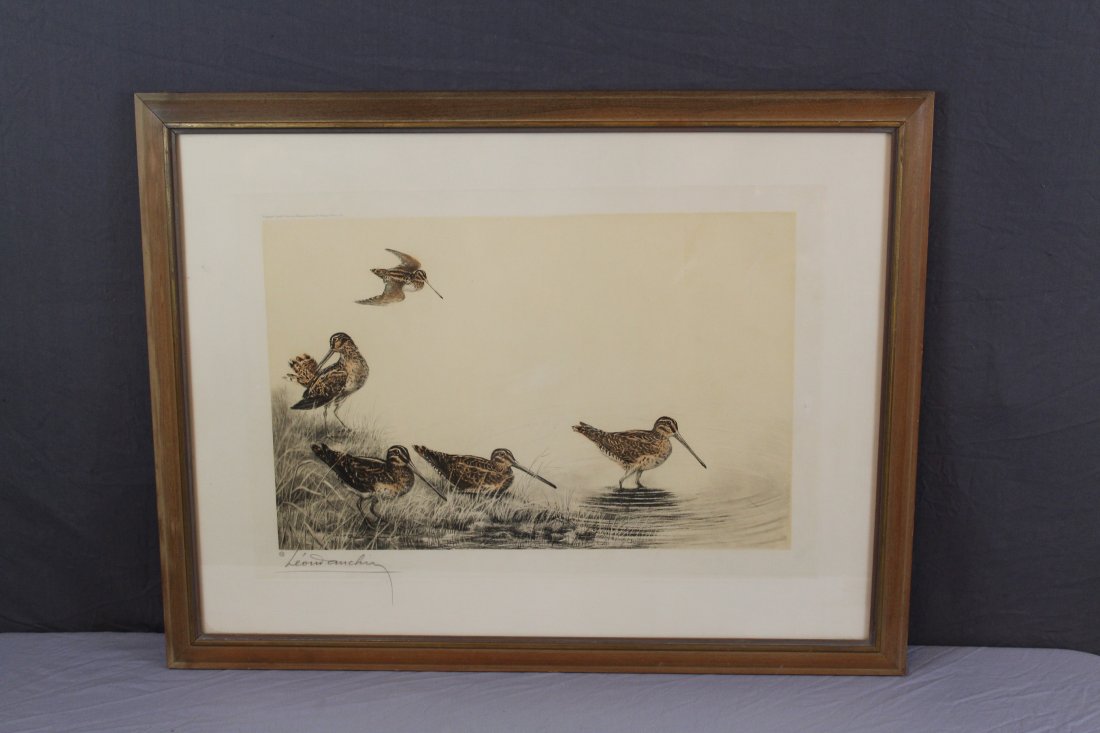 Leon Danchin (French, 1887-1939) etching Sandpipers: Leon Danchin (French, 1887-1939) etching Sandpipers. Pencil signed l/l Leon Danchin. Copyright La Gravure Francaise Paris, 1932. 22"h x 28 1/2"w