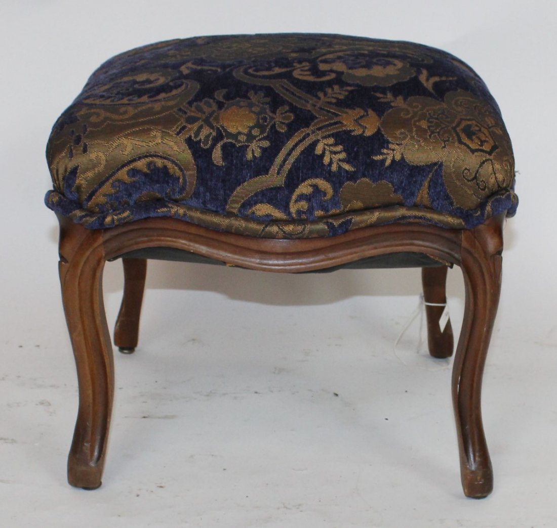 French Louis XV walnut upholstered footstool (1 of 4)