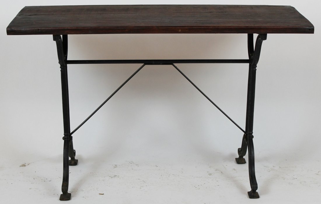 French cast iron base cafÃ© table with wood top (1 of 5)