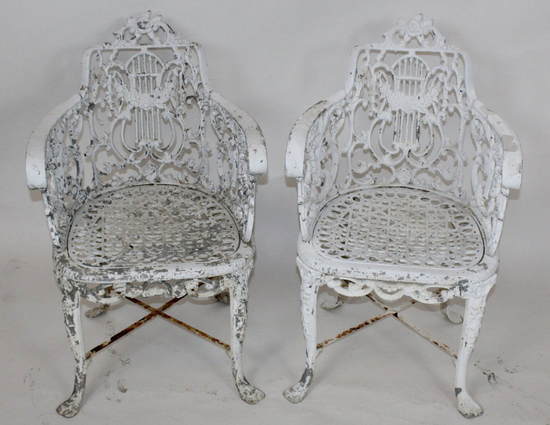 Pair of painted garden chairs with lyre back (1 of 4)