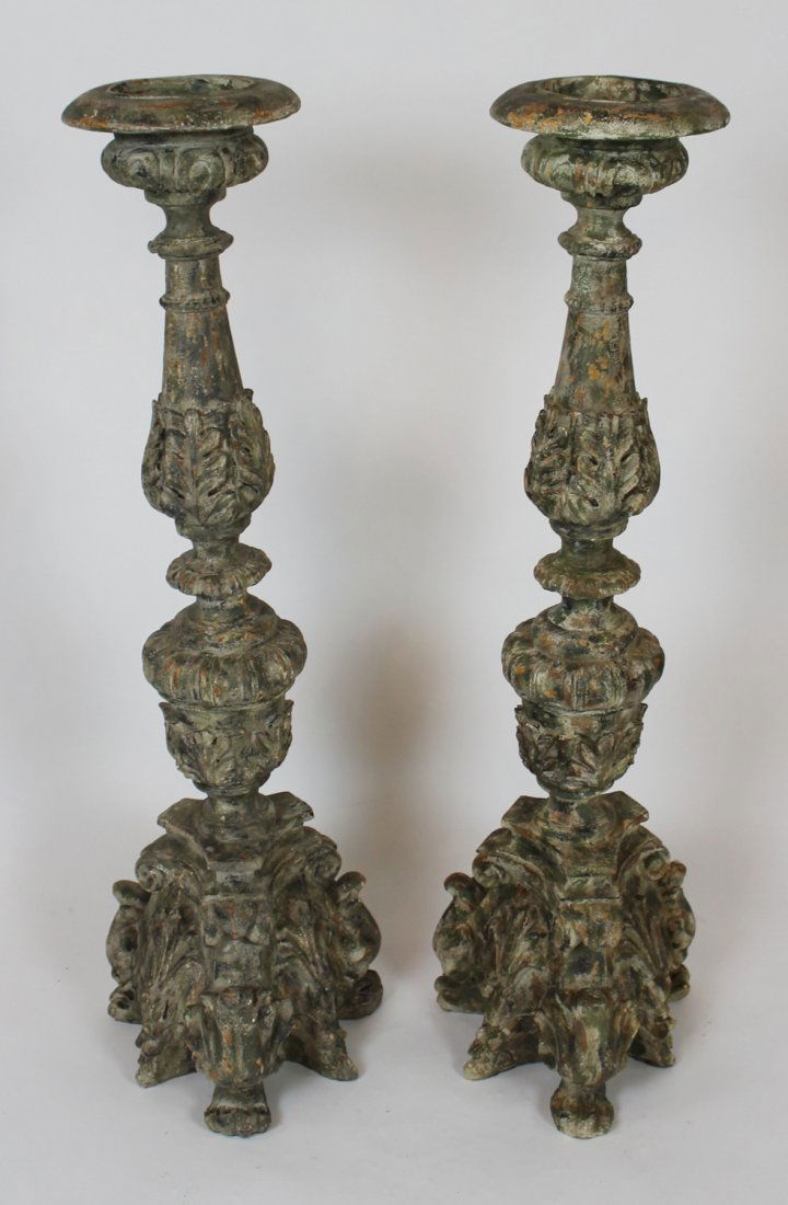 Pair of distressed painted pillar candle holders (1 of 4)