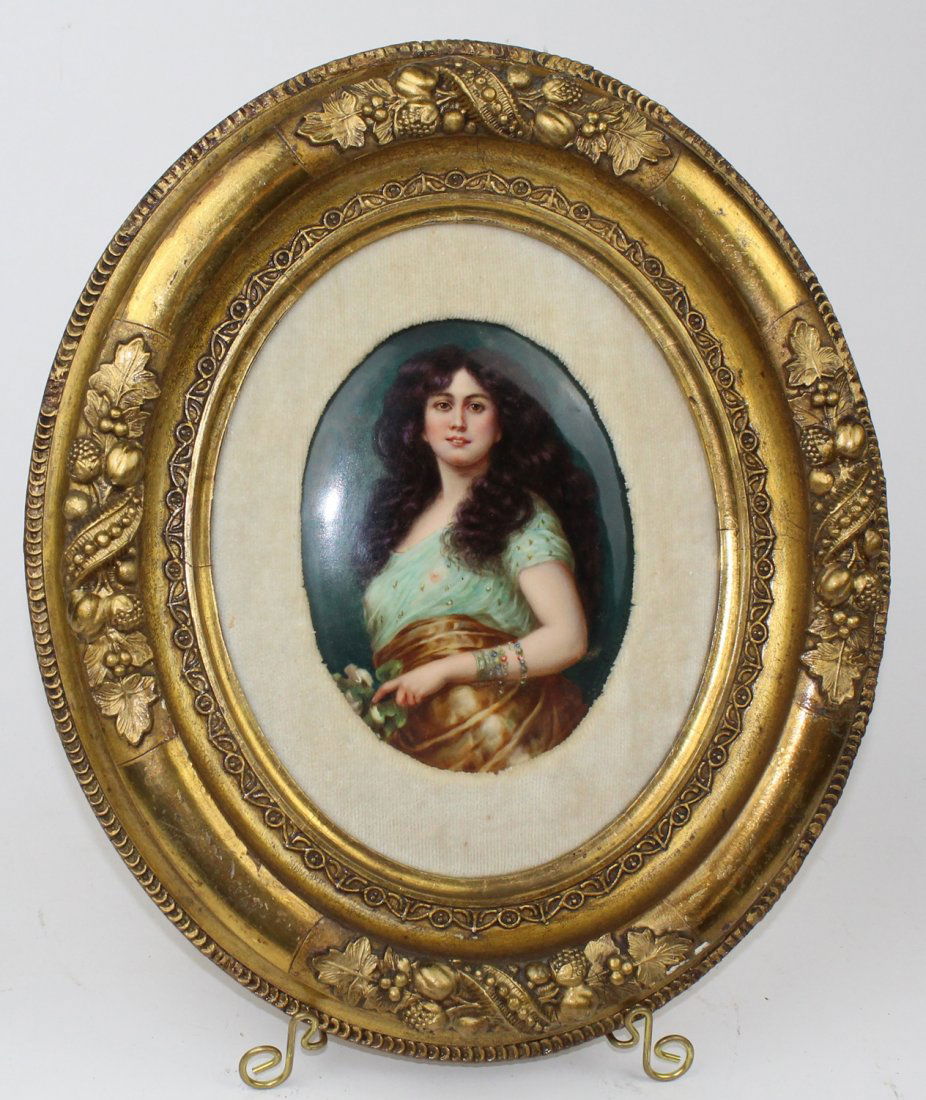 Antique painted porcelain portrait plaque (1 of 9)