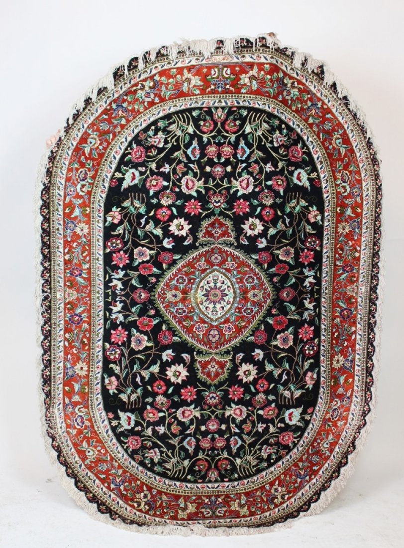 Signed Persian silk oval rug 4'6" x 7'8" (1 of 8)