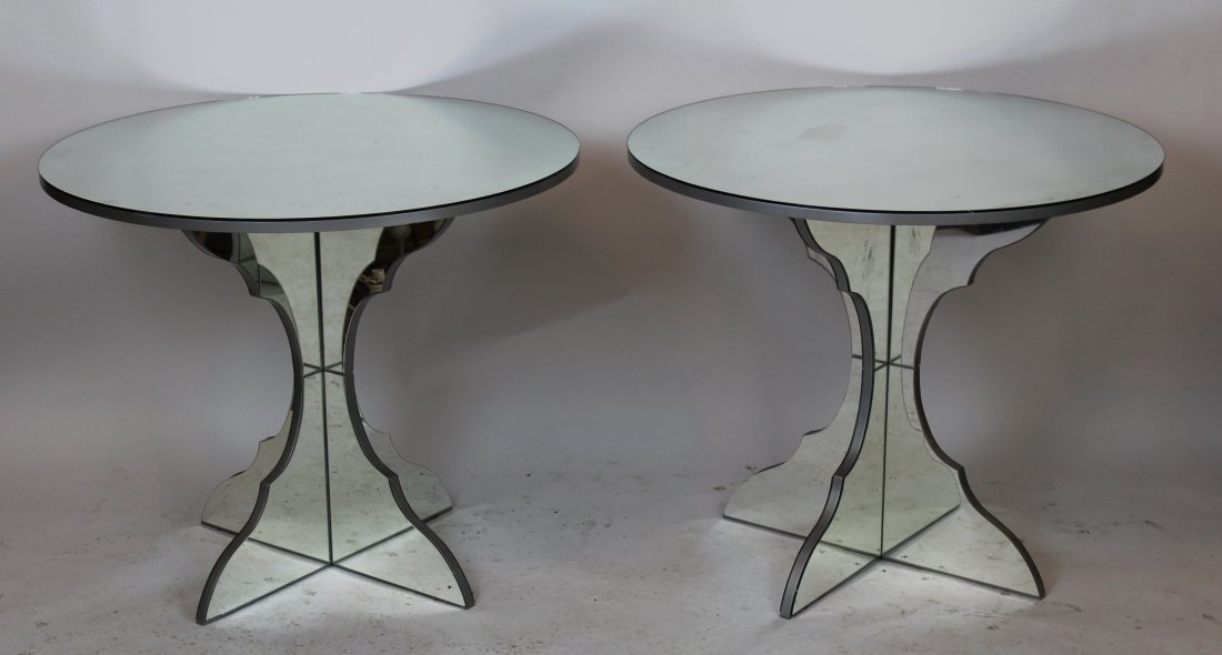 Pair of mirrored cross base side tables (1 of 3)
