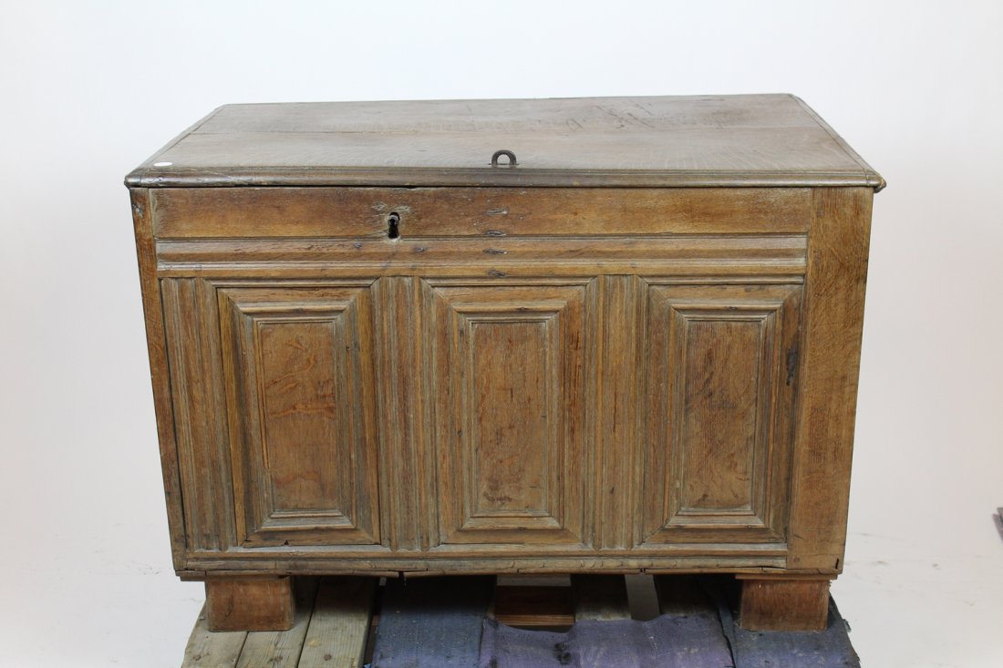 French Provincial trunk in oak with raised panels (1 of 4)
