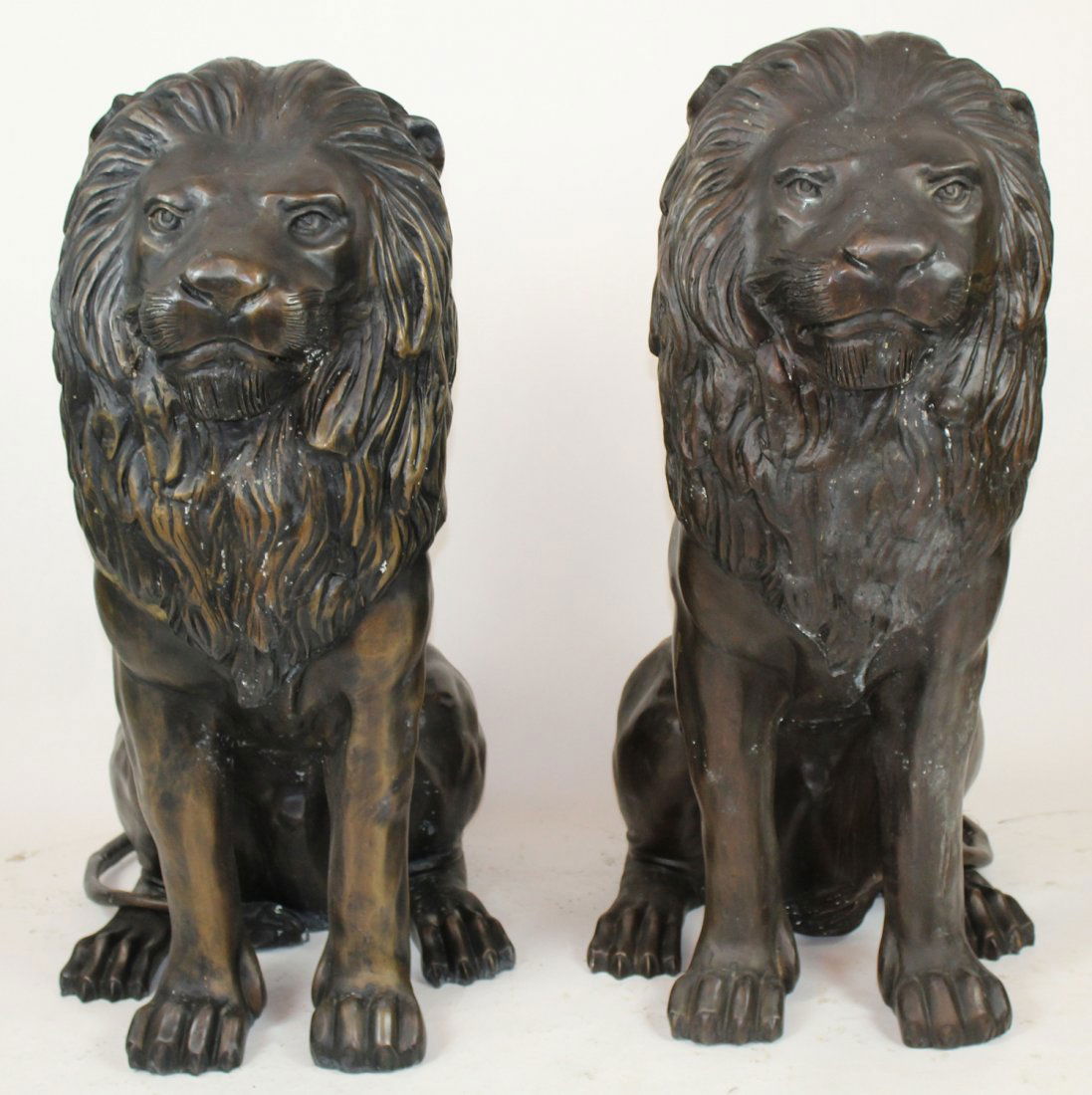 Pair of Bronze sitting entry lions (1 of 4)
