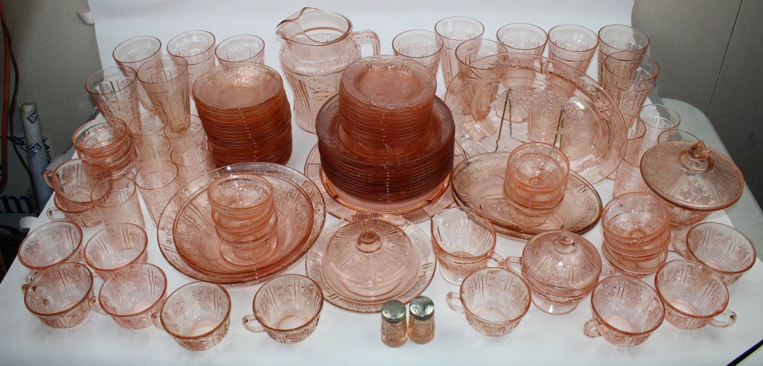 Cabbage Rose Depression glass service for 12 (1 of 5)