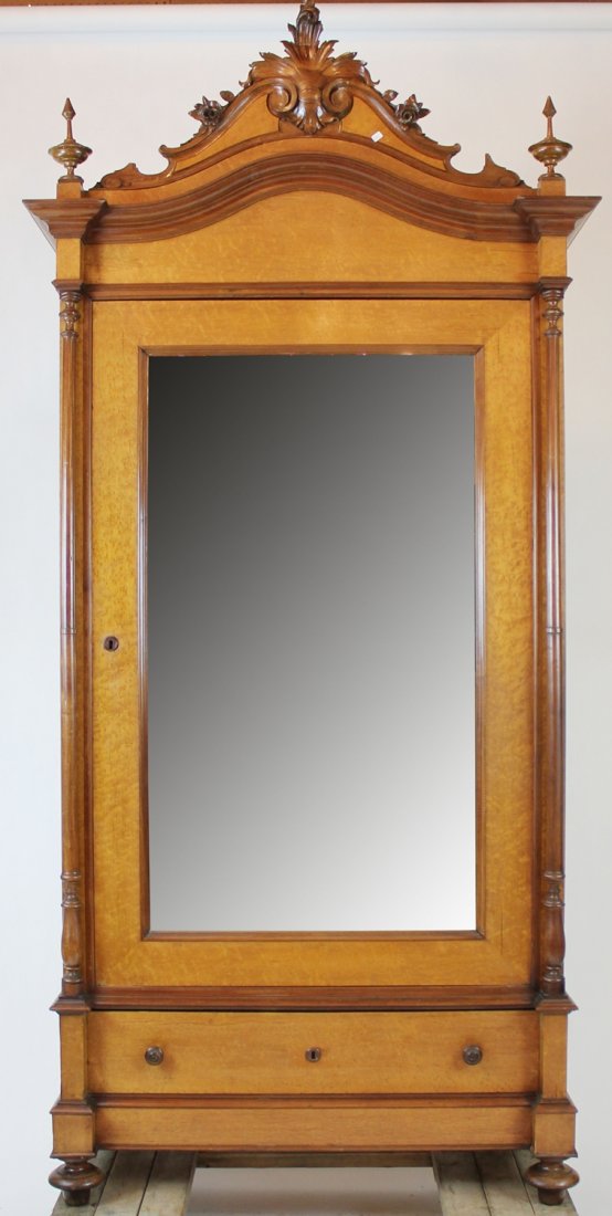 Biedermeier single door armoire: Biedermeier armoire. 99"h x 43"w x 21 1/2"d