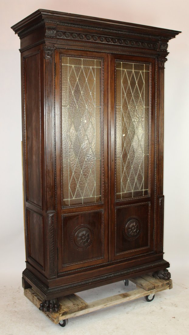 Italian 2 door bookcase with leaded glass doors (1 of 4)