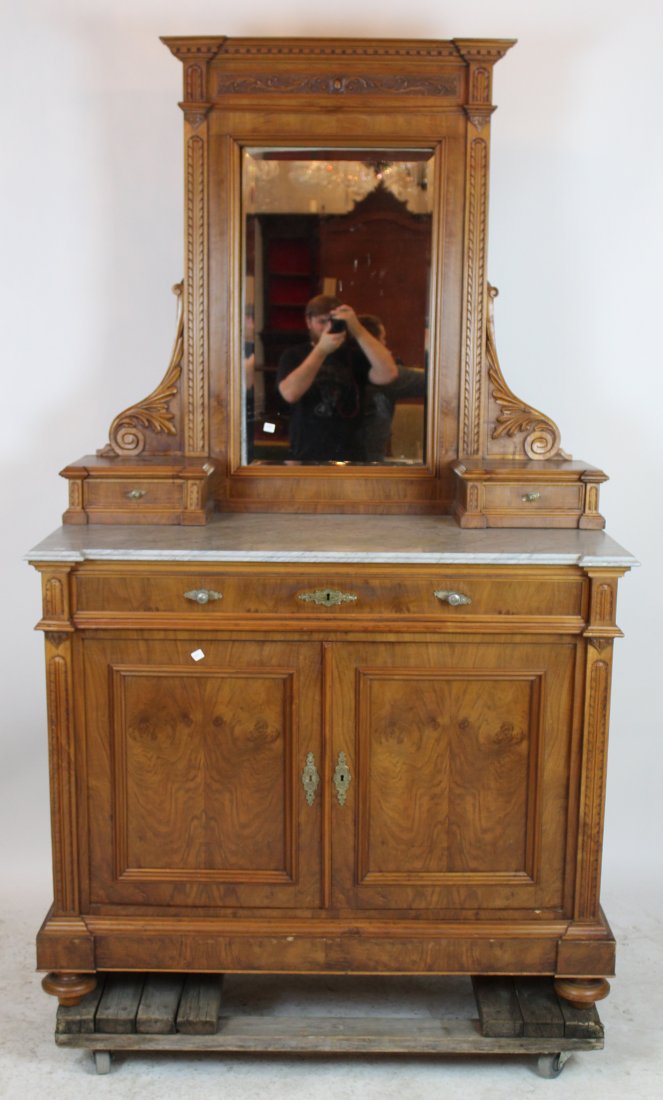 Umbertine commode with marble top & mirror.: Umbertine commode with marble top & mirror. 82"h x 50"w x 24 1/2"w