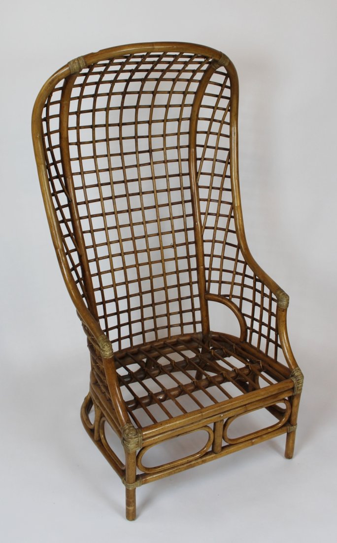Mid century rattan & bamboo chair: Mid century rattan & bamboo hooded chair. 52 1/2"h