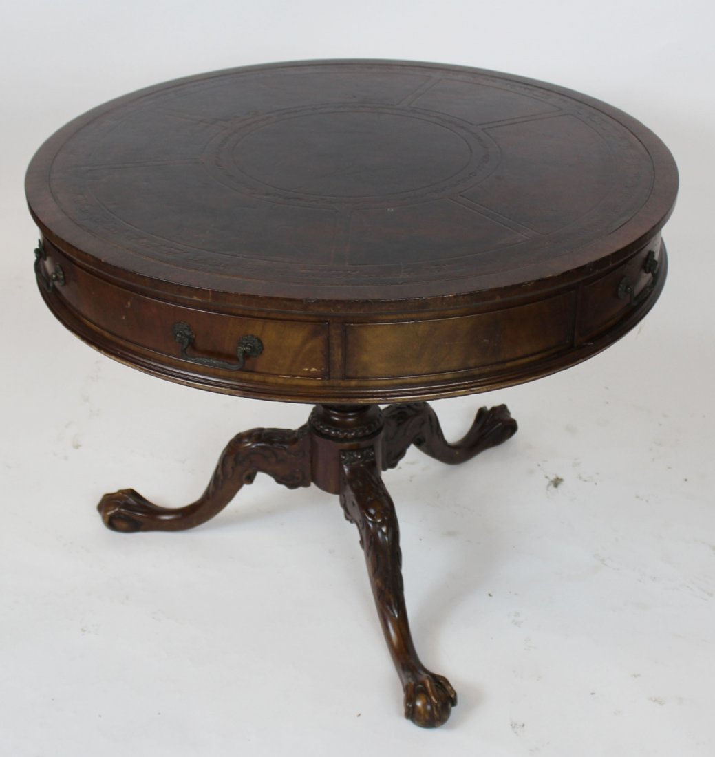 American drum table in mahogany with leather top (1 of 4)