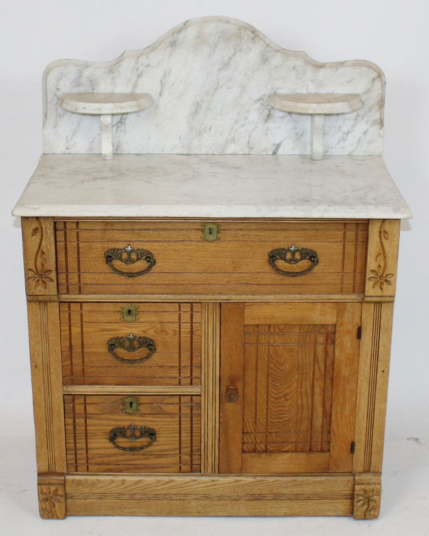 American washstand in oak with marble top (1 of 2)