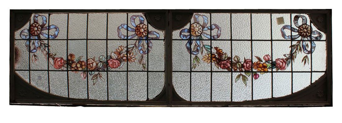 Antique hand painted & leaded glass transom (1 of 6)