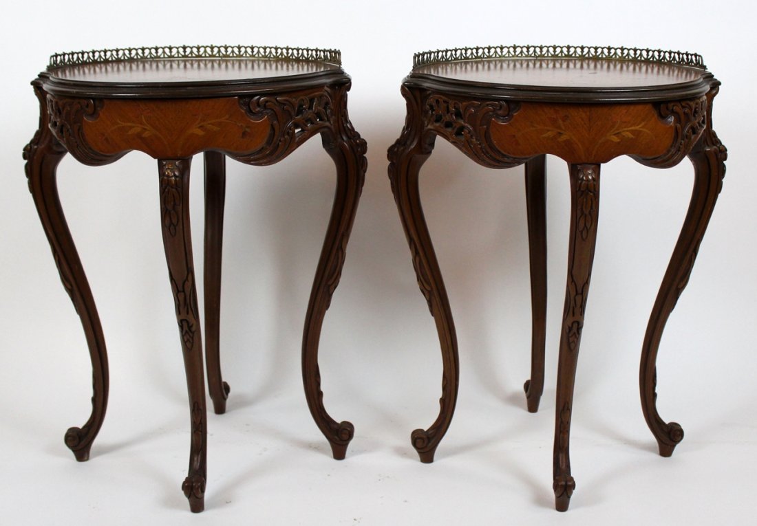 Pair Louis XV style marquetry side tables (1 of 3)